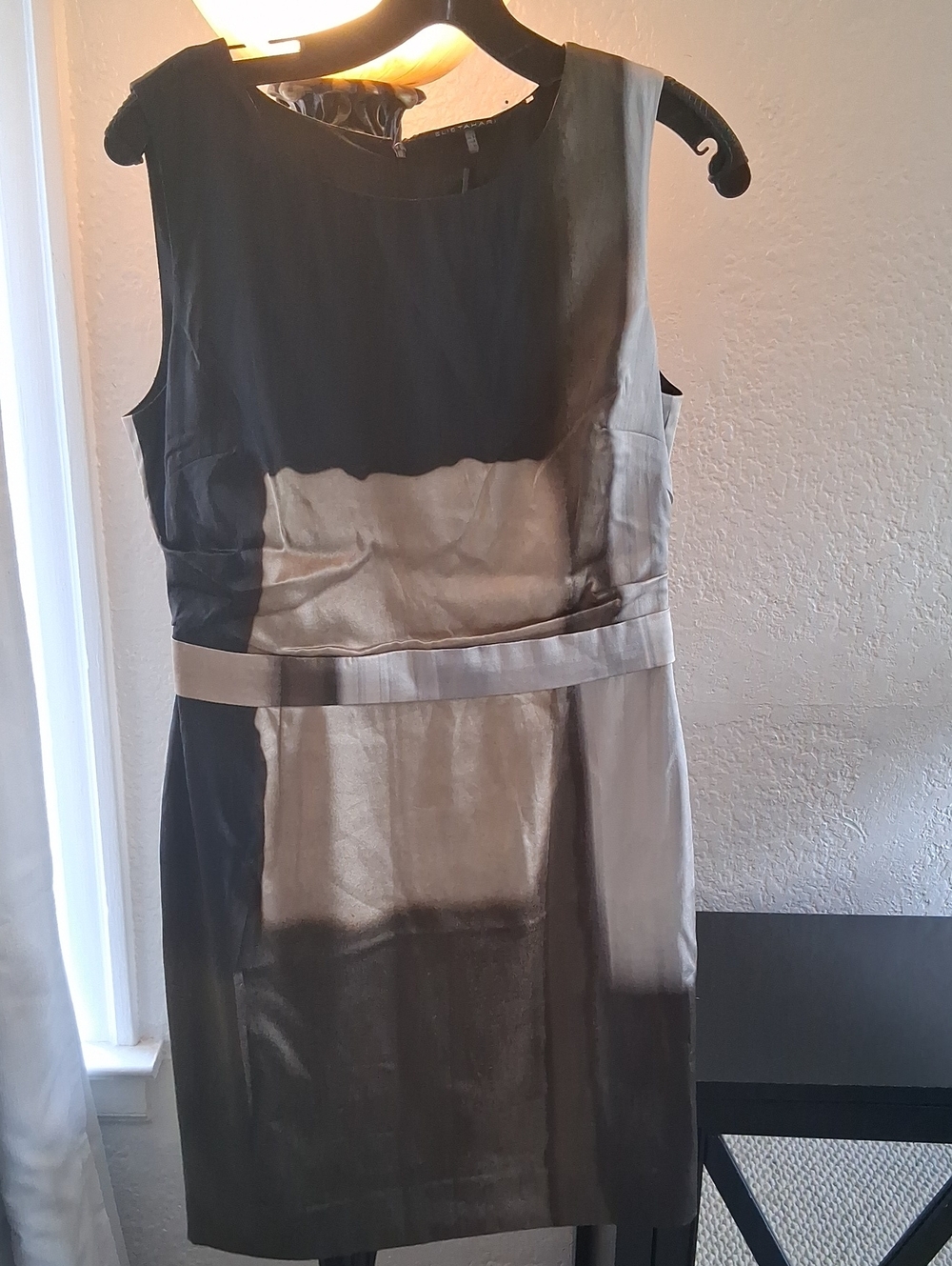 Elie Tahari Black and Metallic Silver Block Sheath Dress